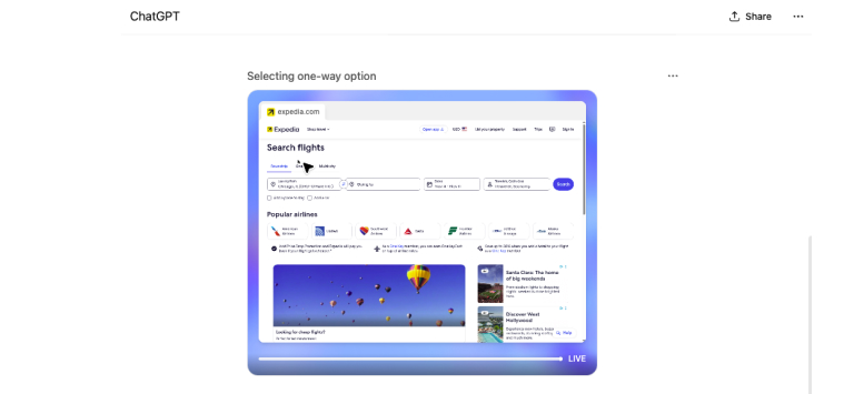 AI agent fills out flight search details through interactive elements on the webpage.