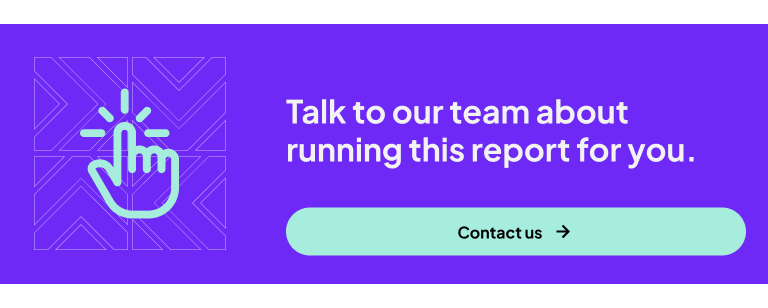 Graphic with a hand icon and text: "Talk to our team about running this report for you." A button below says "Contact us" with a right arrow.