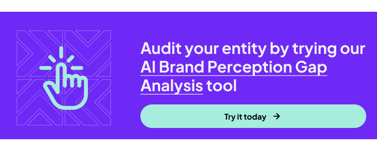 A purple banner promoting an AI Brand Perception Gap Analysis tool with a hand-click icon and a "Try it today" button.